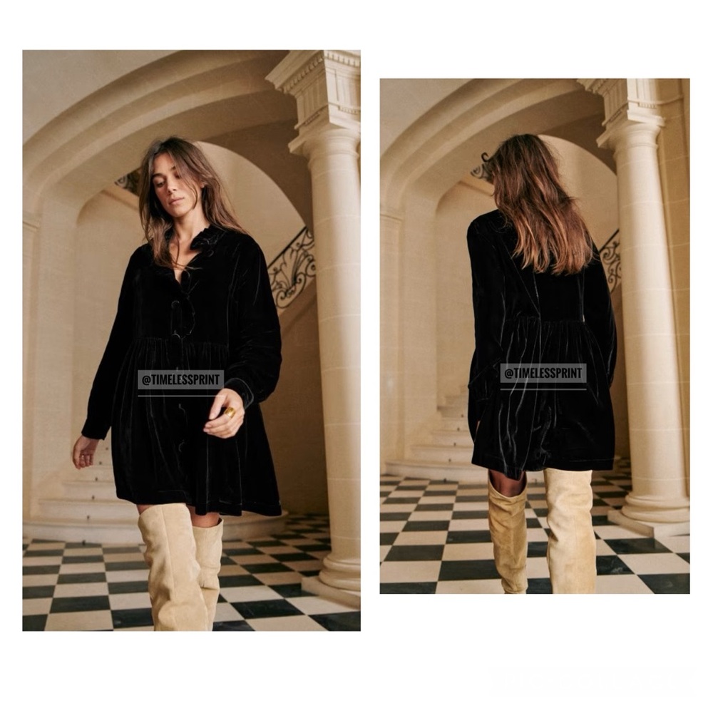Sezane Sybelle Robe Black Velvet Dress